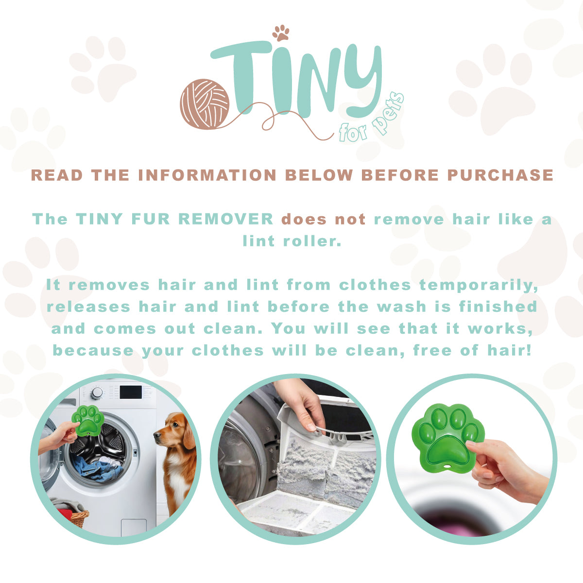 Cat, Dog Hair & Lint Remover for Washer & Dryer - Tiny For Pets