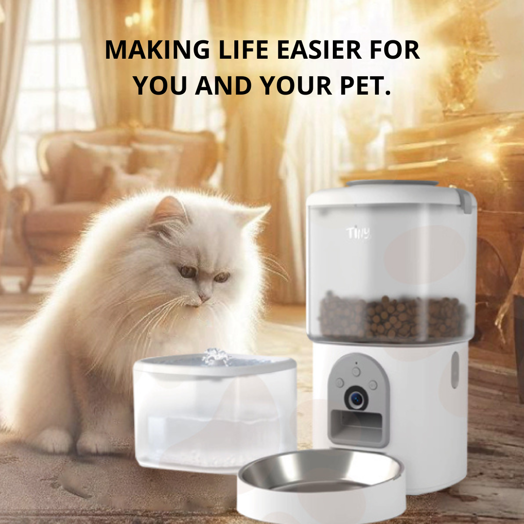 3 in 1 Automatic Cat Feeder and Water Fountain - with Camera - Tiny For Pets