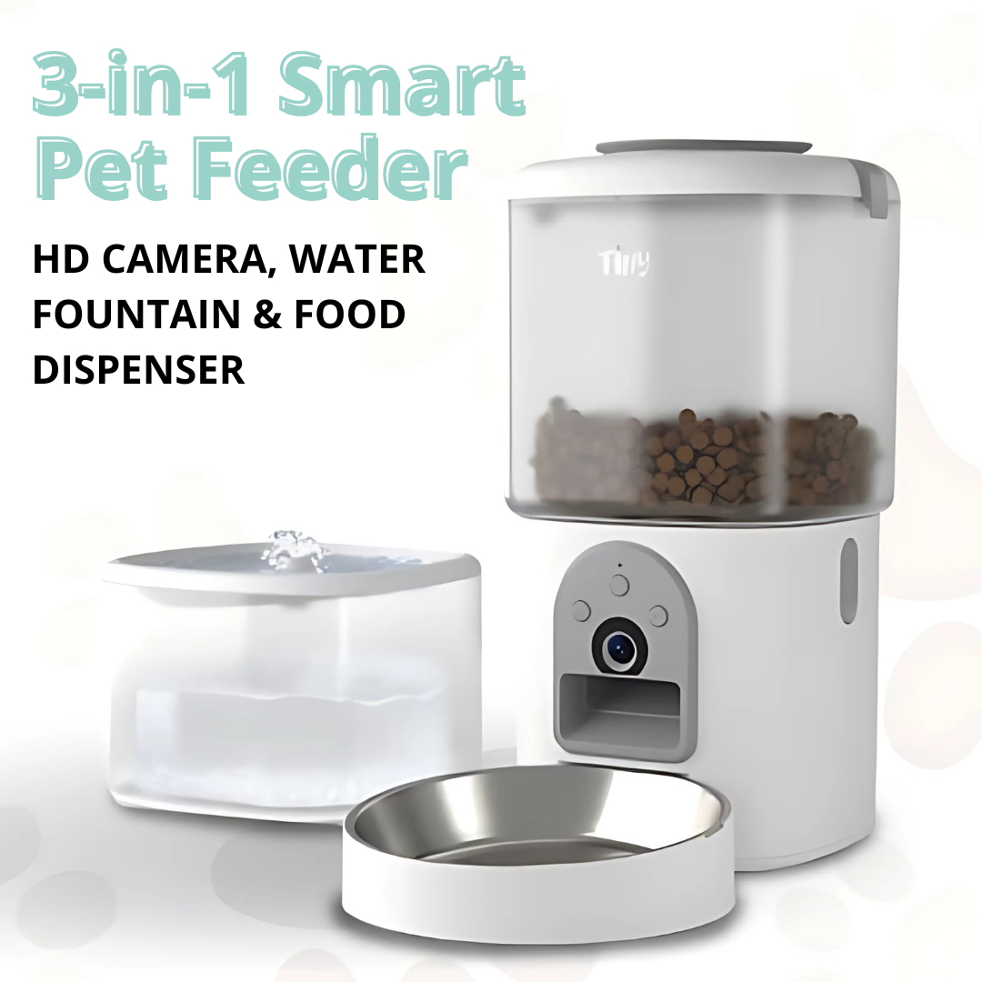 3 in 1 Automatic Cat Feeder and Water Fountain - with Camera - Tiny For Pets