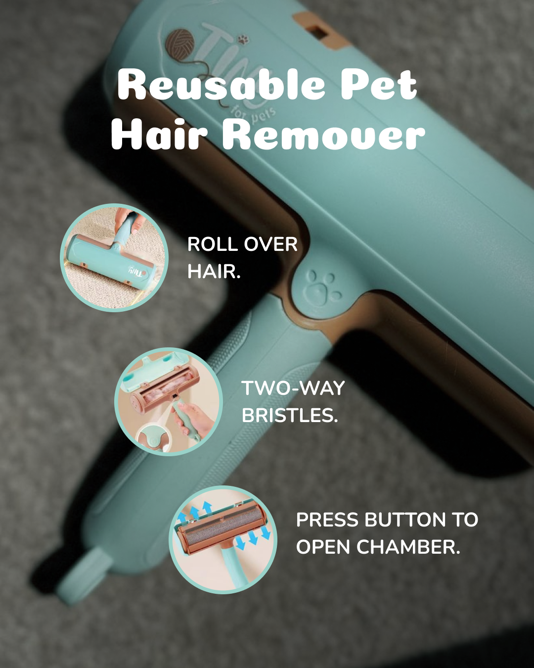 Reusable Pet Hair Remover Roller – No Adhesive, Multi-Surface, Self-Cleaning & Portable