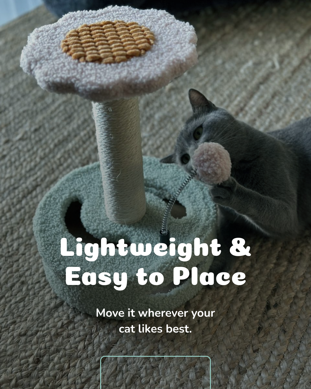 Flower Cat Tree & Tower 13.8″ – Compact Sisal Scratching Post with Plush Flower Perch & Spring Toys