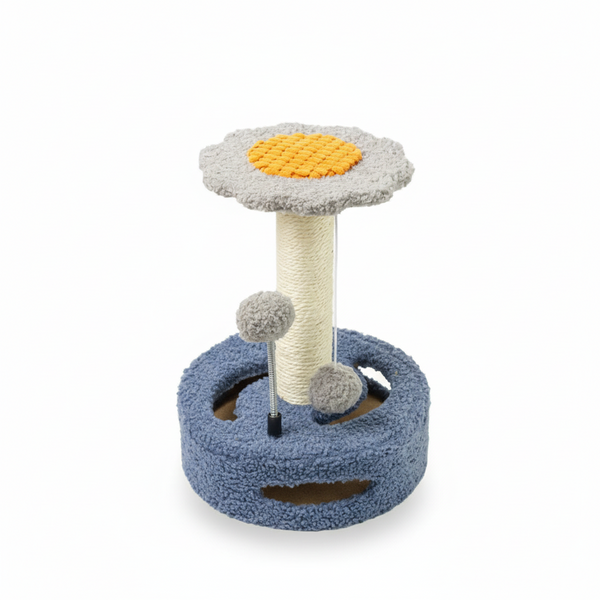 Flower Cat Tree & Tower 13.8″ – Compact Sisal Scratching Post with Plush Flower Perch & Spring Toys